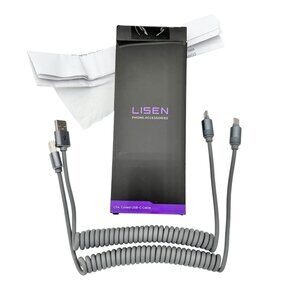 Lisen L114 USA-A - USB-C Coiled Charging Cable For Vehicle Connector Grey 2 pack